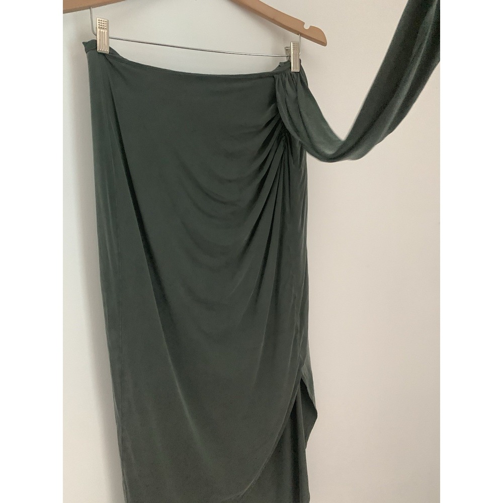 Massimo Duty Cupro Midi Skirt Sz M Knot Detail Army Green Gathered Side Zipper - Picture 5 of 14